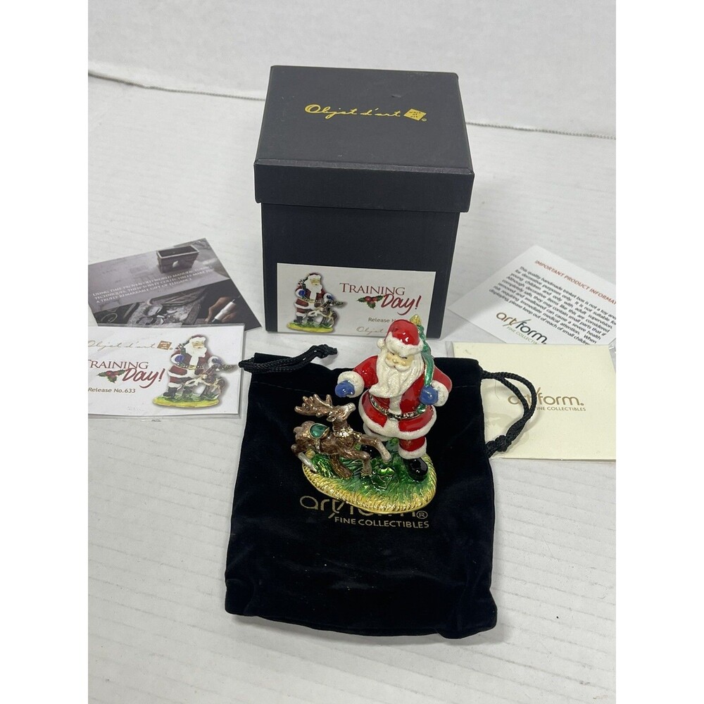 New In Box Art Form Santa Clause Reindeer Training Day Rhinestone Trinket Box 3"